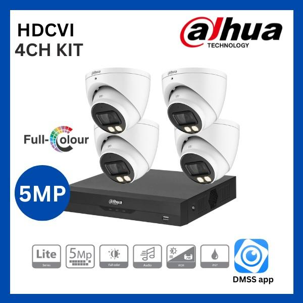 Dahua 5MP HDCVI Full-color Eyeball Camera 2.8mm 4CH CCTV kit